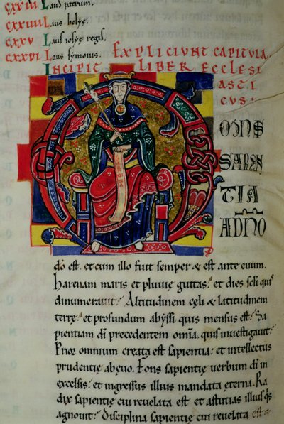 Ms 2 fol.8 Historiated inicial O retratando uma figura de sabedoria, da Bíblia de St. Benigne de French School