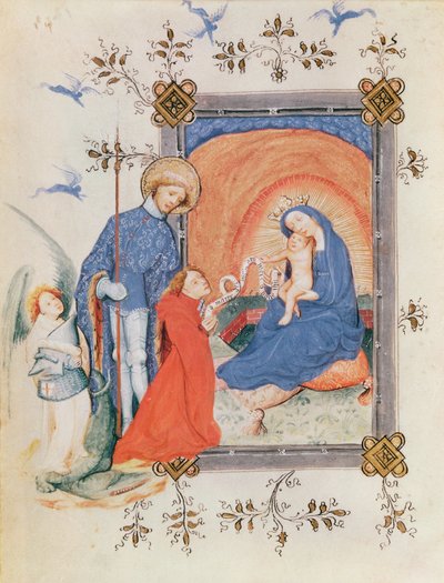 Ms 3024 fol.12v Virgin and Child com um homem ajoelhado e St. George, de um livro de horas de French School