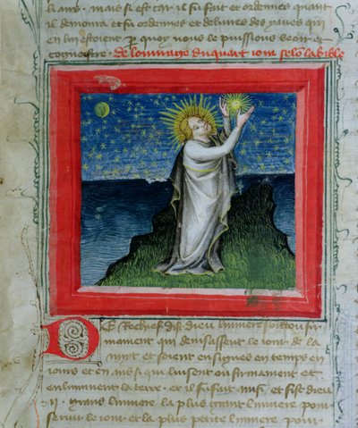 Ms 313 Deus criando as estrelas, da Bíblia des Grands Augustins, 1494 de French School