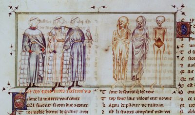 Ms 3142 fol.311r A História dos Três Homens Vivos e os Três Homens Mortos, de Recueil de Poesies Francaises, c.1280-90 de French School
