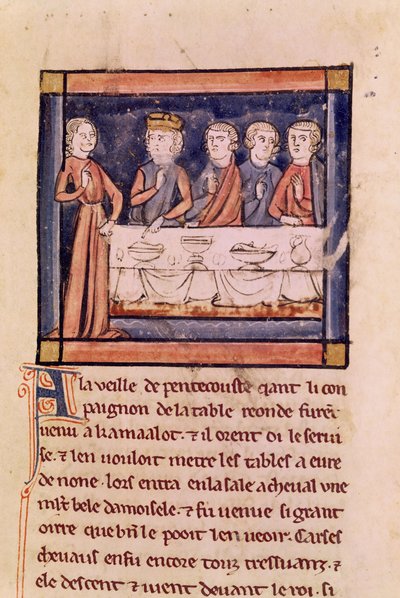Ms 3347 fol.214 Na véspera de Pentecostes ..., do Livro de Messire Lancelot du Lac de French School