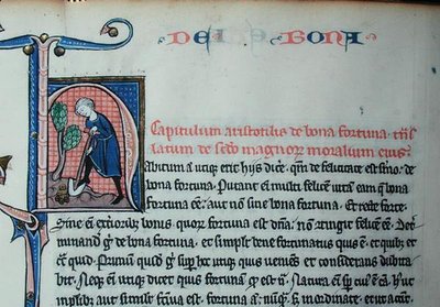 A Sra. 3458 Historiava o "H" inicial representando um homem cavando, da "Física" de Aristóteles (384-322 AC) (caneta, tinta e têmpera em velino) de French School