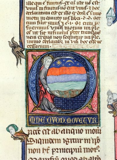 Ms 3469 Cristo segurando um globo com os Quatro Elementos, da Física de Aristóteles (384-322 aC) (caneta, tinta e têmpera sobre velino) de French School