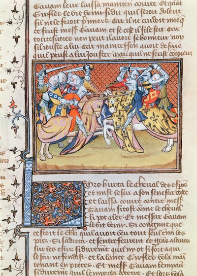 Ms 3479 t.1 fol.539 Quando os cavalos se chocam, do Livro de Messire Lancelot du Lac de French School