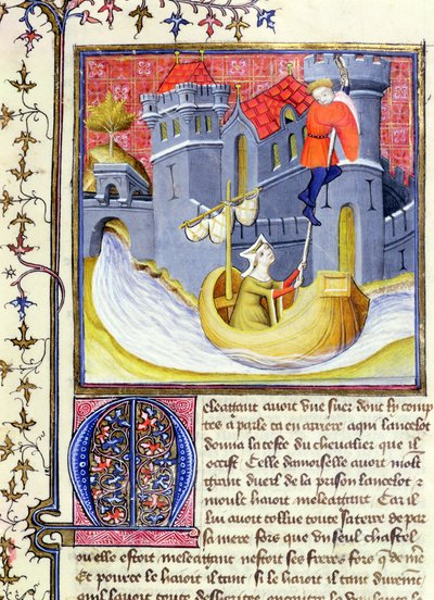 Ms 3480 Knight escapando de um castelo com a ajuda de uma senhora, do Livre de Messire Lancelot du Lac de French School
