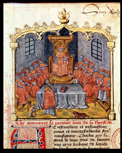 Sra. 363 Charles the Bold (1433-77) Duque de Borgonha e os Cavaleiros da Ordem do Tosão de Ouro, de A História do Tosão de Ouro de Guillaume Filastre, meados do século XV (ver também 1 de French School