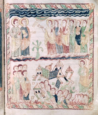 Ms 386 fol.25r Anjos com Trombetas e a Terra Tremendo, do Apocalipse de São João de French School