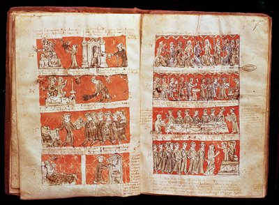 Ms 408 Cenas da vida dos alunos no Colégio da Santíssima Virgem em Paris, a partir dos estatutos do Colégio de Hubant, 1387 de French School