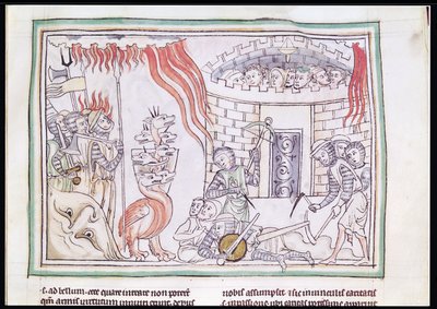 Ms 422 Fol.95r O Fogo Celestial Destruindo o Exército de Satanás, cena do Apocalipse de French School