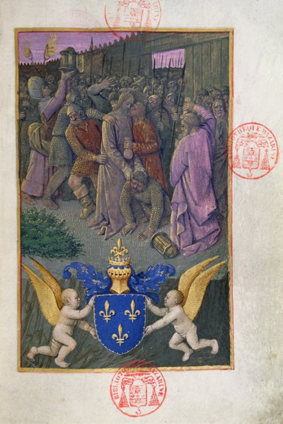 Ms 473 Cristo beijando Judas, miniatura das Horas de Charles de France, c.1466-69 de French School
