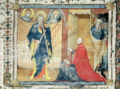 Sra. 48 fol.181 Jean da França (1340-1416) Duque de Berry rezando diante de Santo André, do Lecionário da Sainte-Chapelle de Bourges, c.1404-10 de French School