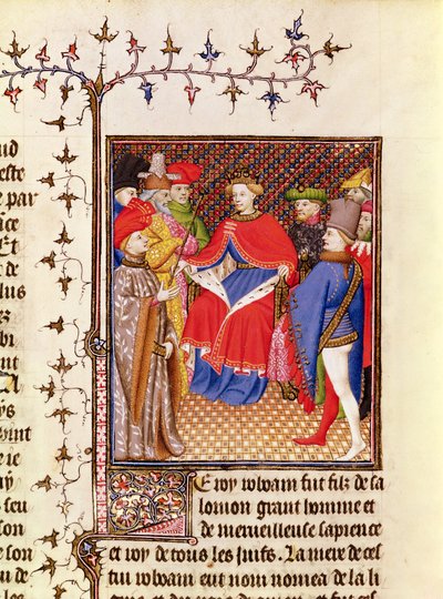 5193 Fol.52r Rosane responde aos enviados do povo, da edição Jean Sans Peur do De Casibus virorum illustrarium de Giovanni Boccaccio (1313-75) c.1410 de French School