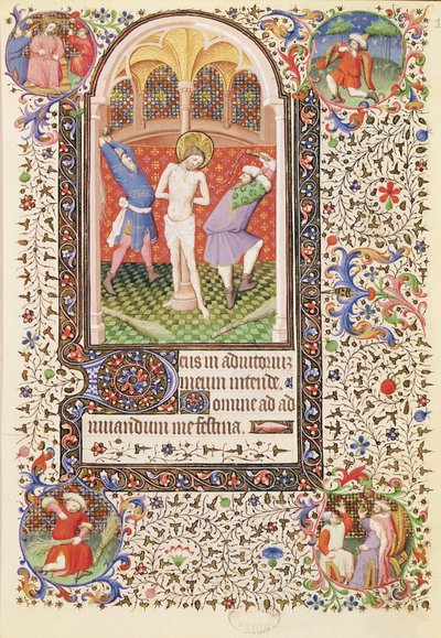 Ms 547 fol.13 Flagelação, de um livro de horas usado por uma mulher de Poitiers de French School