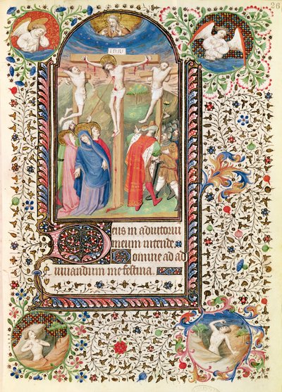 Ms. 547 fol.26 Crucificação, de um livro de horas usado por uma mulher de Poitiers de French School