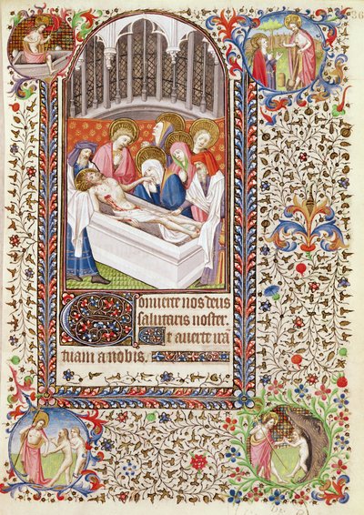 Ms 547 fol.36 Entombment de Cristo, de um livro de horas usado por uma mulher de Poitiers de French School