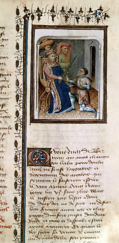 814 f.125r Bertrand du Guesclin (1320-80), cavaleiro do rei, da History of Du Guesclin de French School