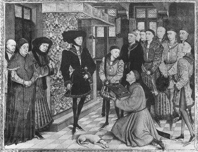 9242 Hainaut Chronicles, Filipe, o Bom, Duque de Borgonha, apresentou a tradução das Crônicas por Jean Vauquelin, Charles, o Audaz, como uma criança à sua esquerda de French School
