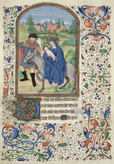 Ms Euing 4 f.55r A fuga para o Egito, das horas de Glasgow, c.1450-60 de French School
