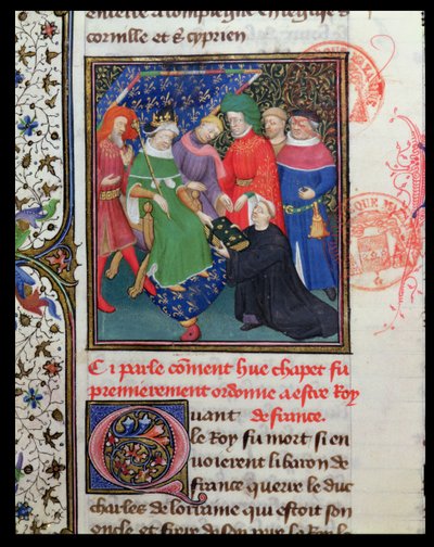 Sra. Fr 2029 fol.30v. Hugues I Capet (941-996), o rei com um chapéu de French School
