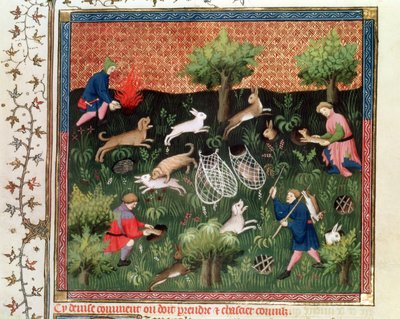 Fr. 616 fol.92 Lebres de caça, do Livre de la Chasse de Gaston Phebus de Foix (1331-91), final do século XV de French School