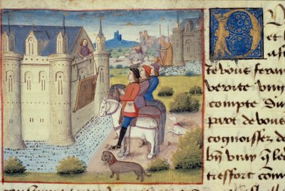 Ms Hunter 252 f.169v Moat em torno de uma cidade, de The Hundred News News, 1462 de French School