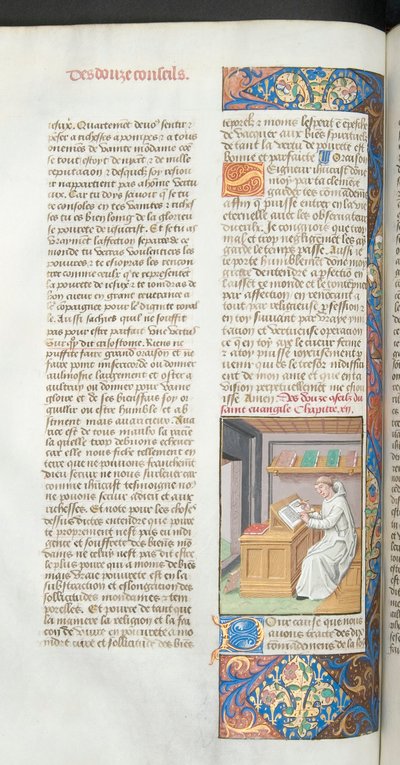 Sra. Hunter 36-39, vol.3 fol.47v Um monge cartuxo em branco escrevendo um manuscrito, ilustração de Vita Christi por Ludolf da Saxônia, c.1490 de French School