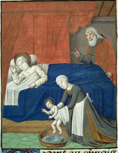 Sra. Hunter 36 f.10v A Natividade da Bem-Aventurada Virgem Maria, de Vita Christi, de Ludolf da Saxônia, c.1300-7778 de French School