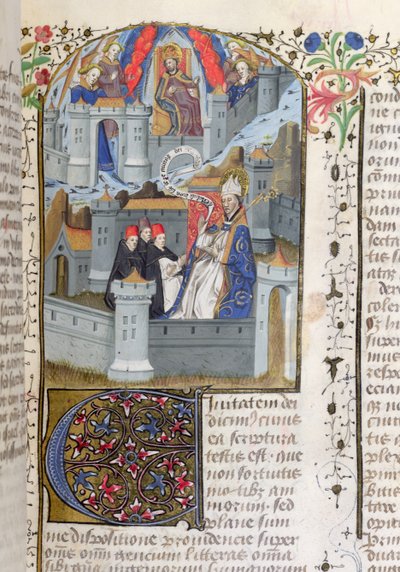 Ms Lat 592 f.127 Jerusalém e Babilônia, de La Cité de Dieu por Santo Agostinho de French School