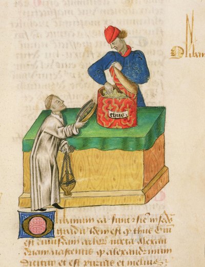 Ms De ervas por Dioscorides fol.104r o incenso Vendedor de French School