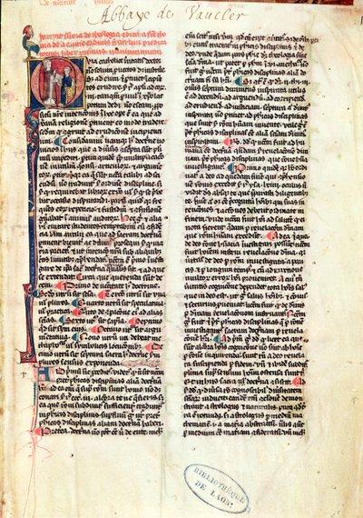 Ms de Vauclair 160 Fol.1 Página da Teologia Summa de São Tomás de Aquino (1225-74) de French School