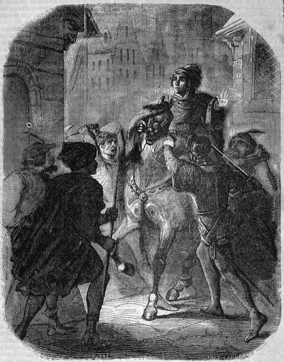 Assassinato de Luís I de Valois, Duque de Orleans (1372 - 1407) na antiga rue du Temple por Jean Sans Ppeur - no Histoire de France" por L.-P. Anquetil de French School