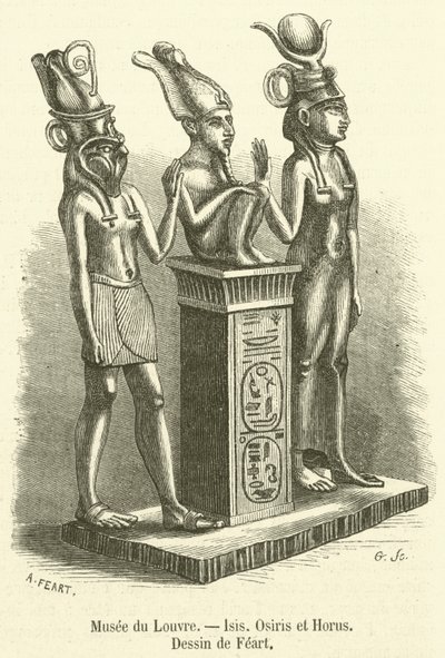 Musee du Louvre, Isis, Osiris e Horus (gravura) de French School