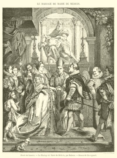 Musee du Louvre, O Casamento de Marie de Medicis (gravura) de French School