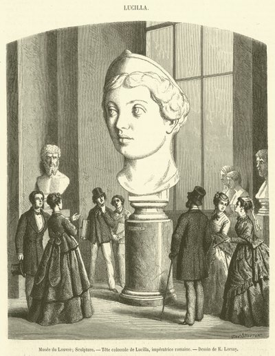 Musee du Louvre, Escultura, cabeça colossal de Lucilla, imperatriz romana (gravura) de French School