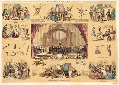 Instrumentos musicais (litografia a cores) de French School