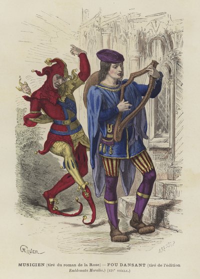 Músico e tolo dançando, século 14 de French School