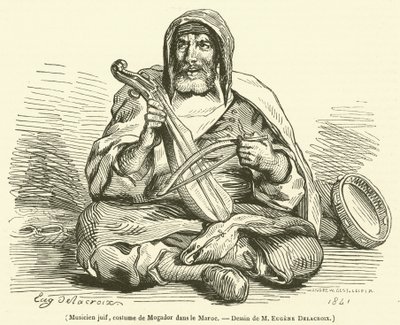 Músico judeu, figurino de Mogador em Marrocos (gravura) de French School