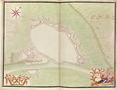 Namur, do atlas de Louis XIV. Planos de lugares estrangeiros, 1665 (caneta, tinta e lavagem) de French School