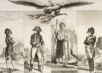 Napoleão Bonaparte (1769-1821) em quatro etapas de sua vida, de &39;Histoire de France&39; de Colart, publicado em 1840 de French School