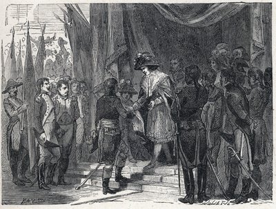 Napoleão Bonaparte (1769-1821) entregou a profissão de Campoformio (Campo-Formio, Campo Formio) ao membro do Conselho Executivo em 10 de dezembro de 1797. Este comércio entre a França e a Áustria marca o fim da Primeira Coligação, de French School