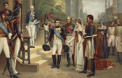 Napoleão I e a Rainha da Prússia (litografia colorida) de French School