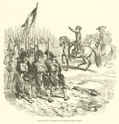 Napoleão revendo tropas para Espanha (gravura) de French School