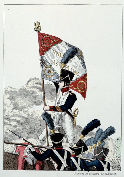 Armee Napoleónica: Linha Infantaria. O Sargento-mor plantou a sua águia num pavor que foi drasticamente exterminado. Gravura de Martinet (século XIX) 1808. Malmaison, Musee Du Chateau. de French School