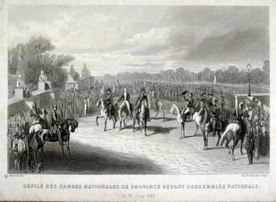 Os soldados da Guarda Nacional protegem a Assembleia Nacional em Paris. Gravura durante a Revolução Francesa de 1848 (gravura) de French School