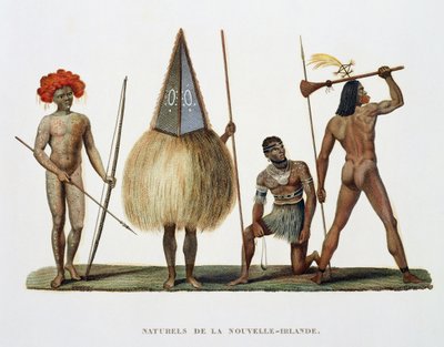 Nativos da Nova Irlanda, da Around the World Travel, executados por Ordem do Rei no Corvette de Sua Majestade, The Shell durante as décadas de 1822, 1823, 1824 e 1825, por Louis Isidore Duperrey (1786-1818) de French School