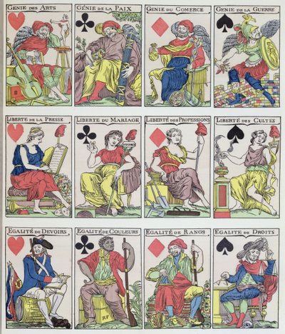 Novos designs de cartas de jogo que datam da Revolução Francesa, 1793 de French School