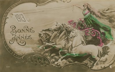 Cartão de ano novo, 1913. Cartão postal enviado em 1913. de French School
