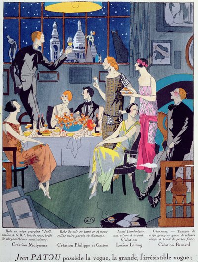 New Years Eve, fashion plate de Art, Gout, Beaute, publicado em Paris, dezembro de 1923 (pochoir print) de French School