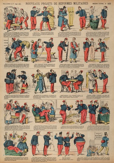 Novos projectos de reforma no exército francês (gravura a cores) de French School