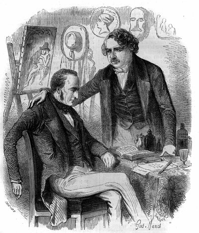 Nicephore Niepce (1765-1833) e Louis Daguerre (1787-1851), inventores franceses, pioneiros da fotografia. Gravura a partir de 1852. de French School